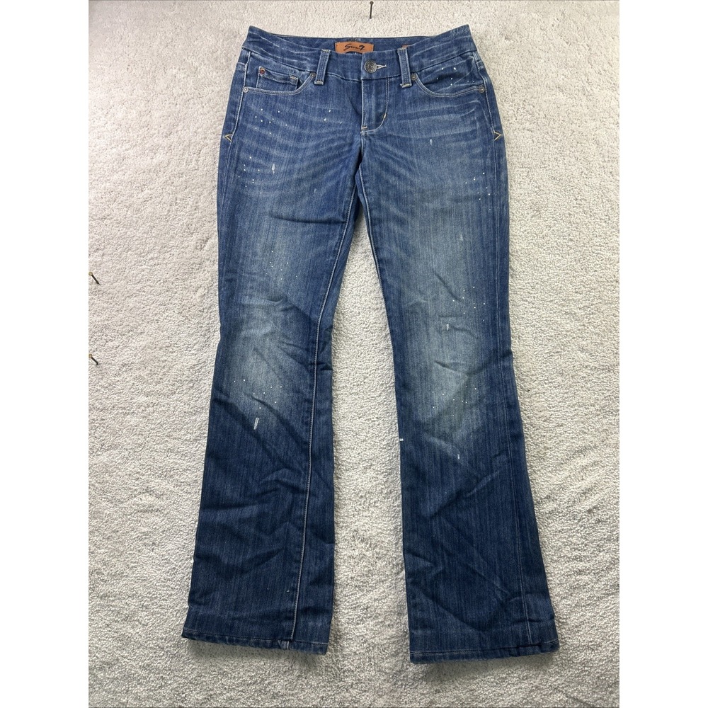 SEVEN 7 BOOT CUT WOMENS DENIM BLUE JEANS. SIZE 26 INSEAM 33 Paint Splattered Y2K